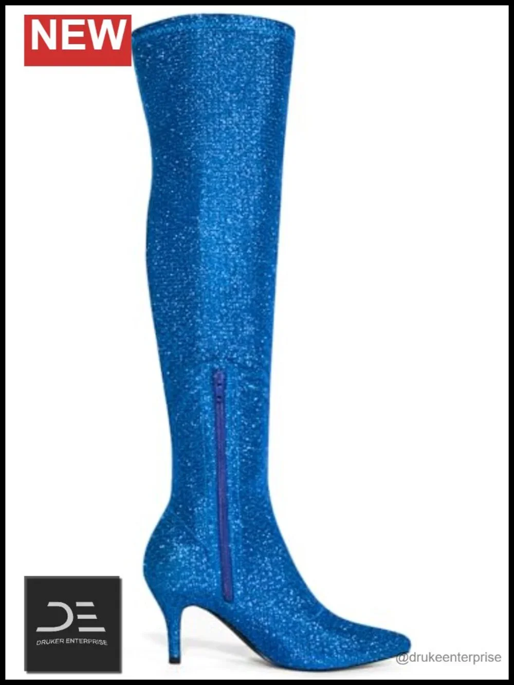 Glitter Over the Knee Stiletto Heel Boots with Side Zip Pointed Toe